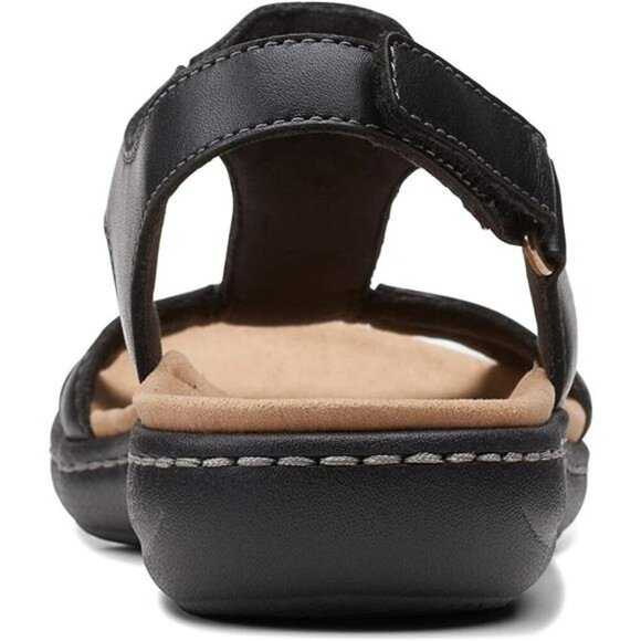 Clarks Black Leather Flat Sandals Women Adjustable Strap Comfort Summer Shoe - Picture 7 of 8